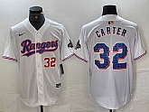 Men's Texas Rangers #32 Evan Carter Number White 2023 World Series Champions Cool Base Jersey,baseball caps,new era cap wholesale,wholesale hats
